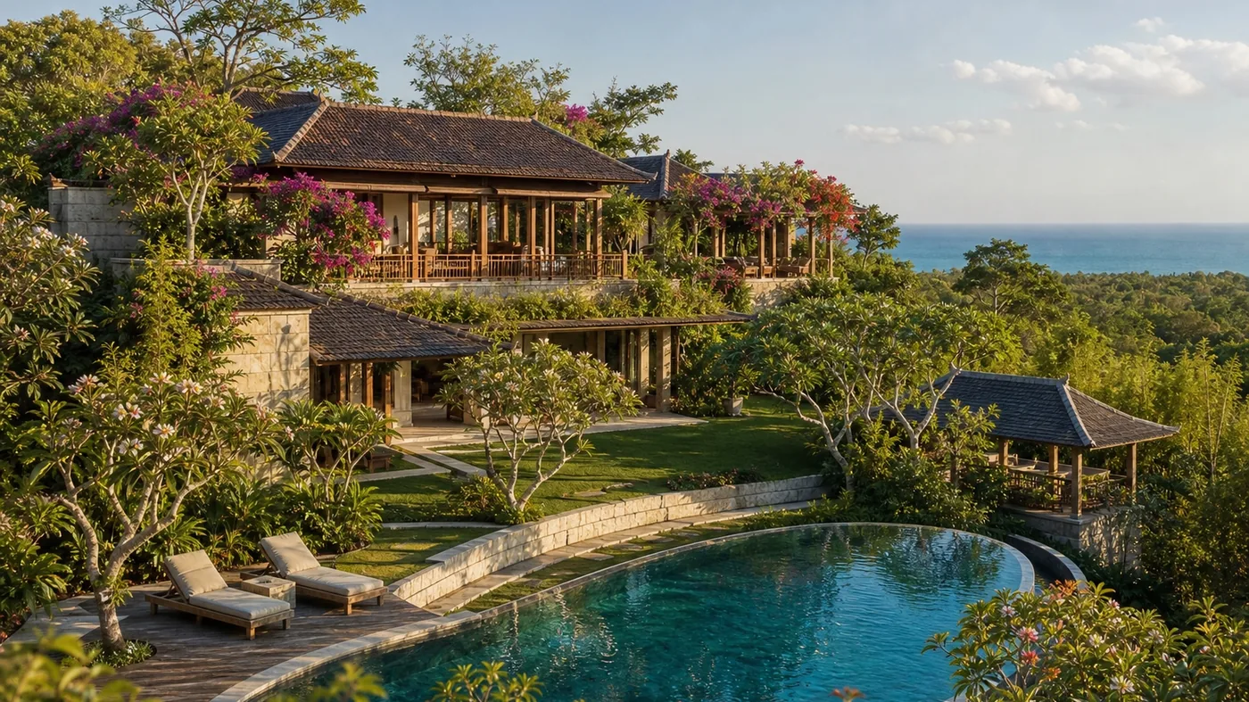 Impression of a Balinese-style villa and pool