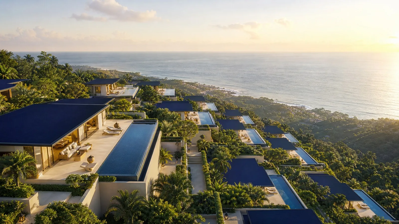 Villas stepped down the slope so that each one looks over the sea
