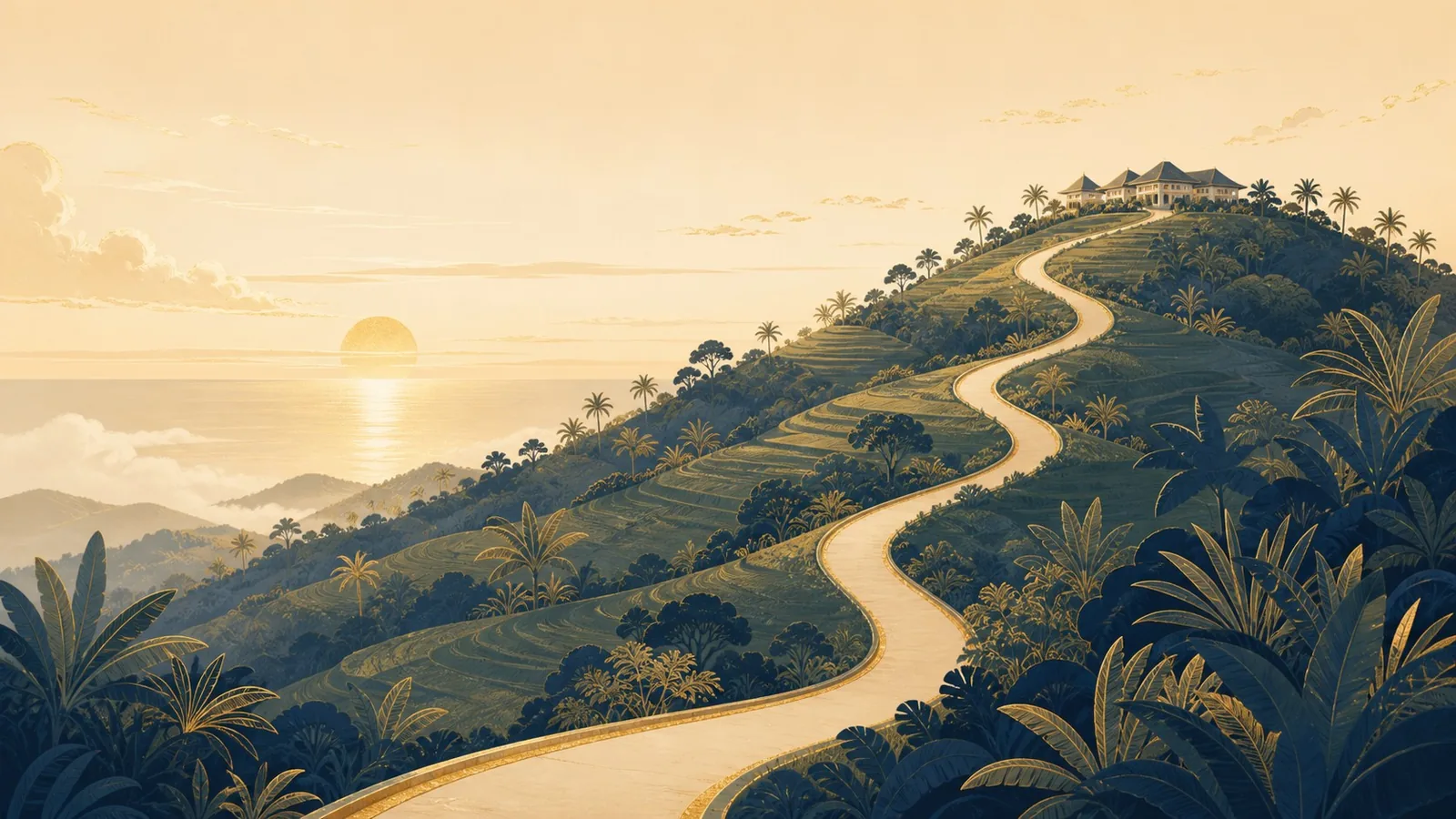Illustration of the hillside and the sea